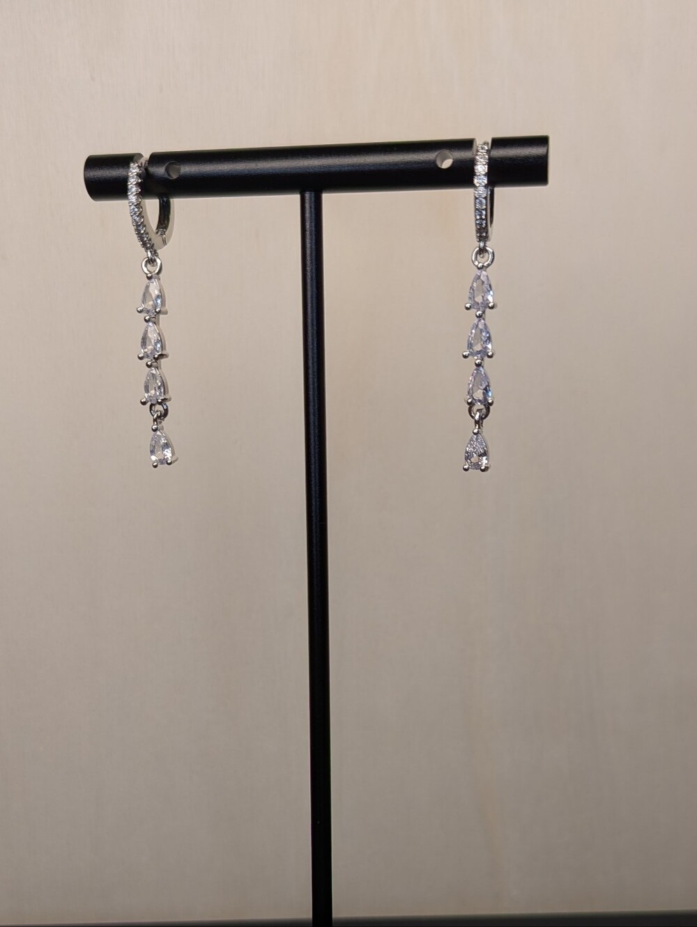 18k GP Pear Stack Teardrop Dangle Earrings - Cubic Zirconias